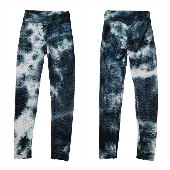 NEW AQ-Sport Honeycomb Ruched Scrunch Butt Tie Dye Legging in Smoke Size Small - Picture 2 of 8